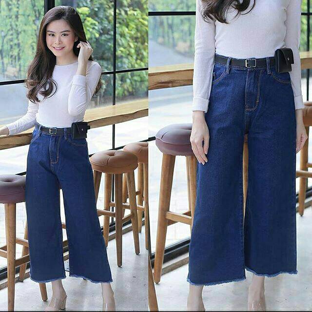  Celana  Jeans  Kulot  Rumbai Dark Blue and Light Blue Korean  