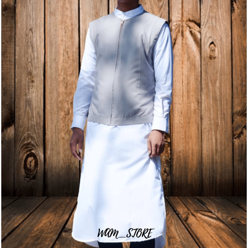 Gamis Muslim Pria / Jubah Kurta Lengan Panjang Katun Premium Lengkap Plus Rompi