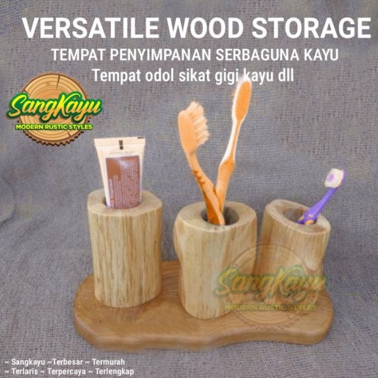 Rak tempat sikat gigi odol tooth brush holder kayu unik Rak serbaguna