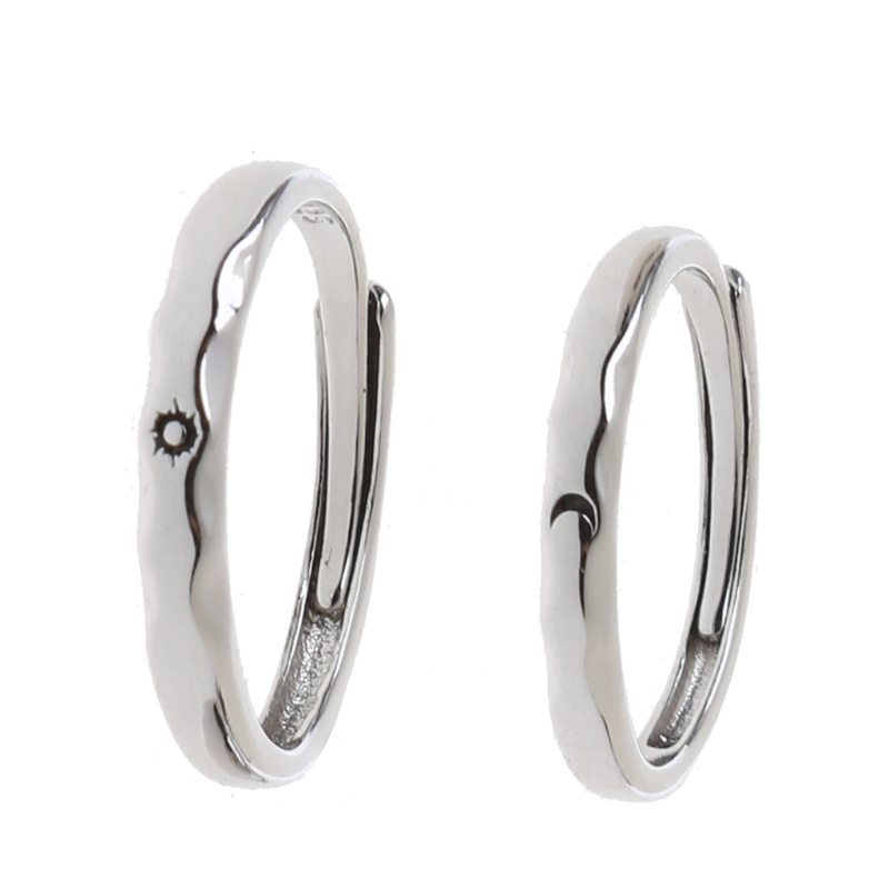 Ran 2Pcs / Set Cincin Adjustable Desain Matahari + Bulan Untuk Pasangan / Pria / Wanita