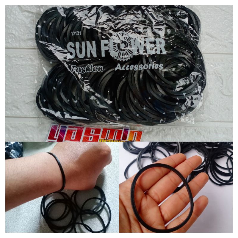 144pcs/satu pack gelang hitam polos couple/gelang karet/gelang