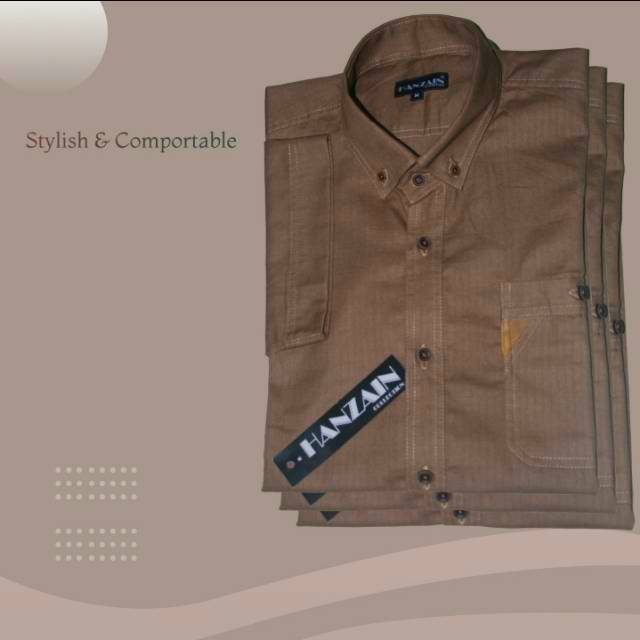 COD KEMEJA PRIA CASUAL WARNA COKLAT MOKA - KEMEJA LENGAN PENDEK MODERN HANZAIN
