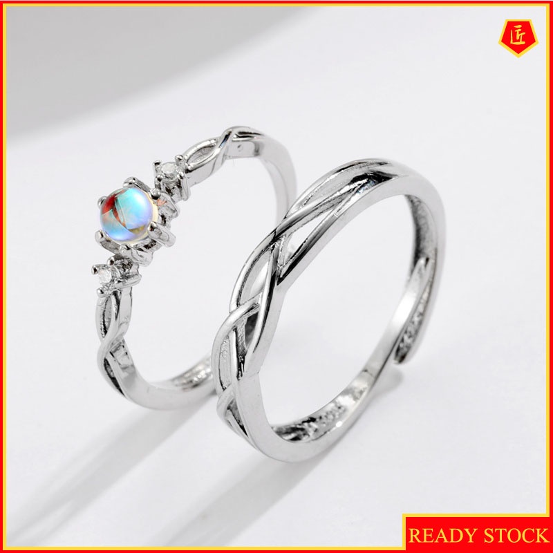 [Ready Stock]Silver Moonstone Truelove Knot Couple Rings Elegant Personality