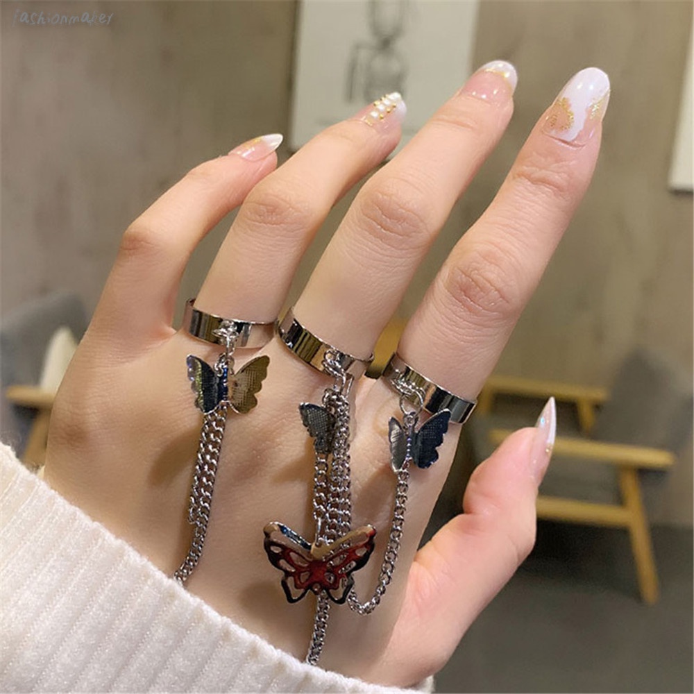 Cool Tassel Finger Ring Vintage Thumb Ring Butterfly Opening Ring Party Jewelry Fashion Accessories