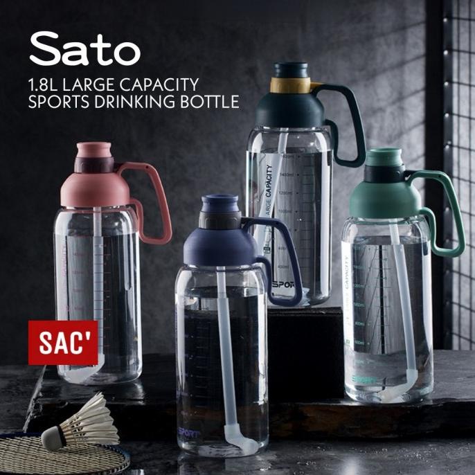 SATO 1.8L Sports Water Bottle Botol Air Minum Sedotan BPA-free Tumbler shopath90 Segera Dapatkan