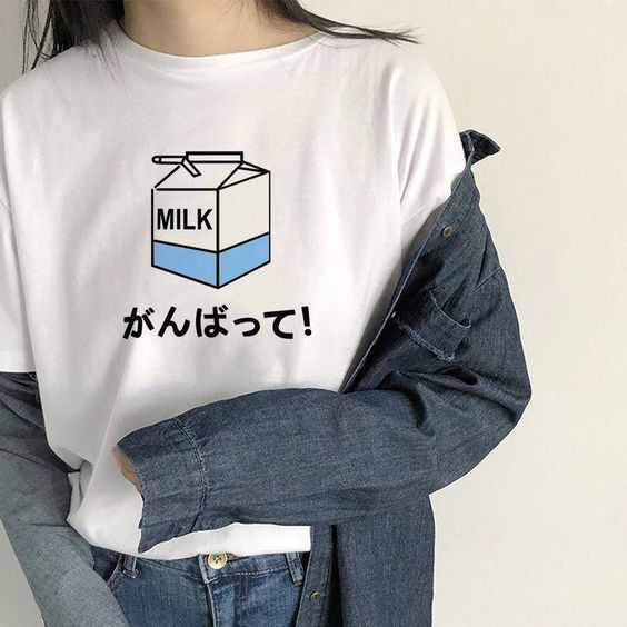 Milk T-shirt | Kaos T-shirt Longgar Lengan Pendek Versi Korea Motif Print Untuk Musim Panas