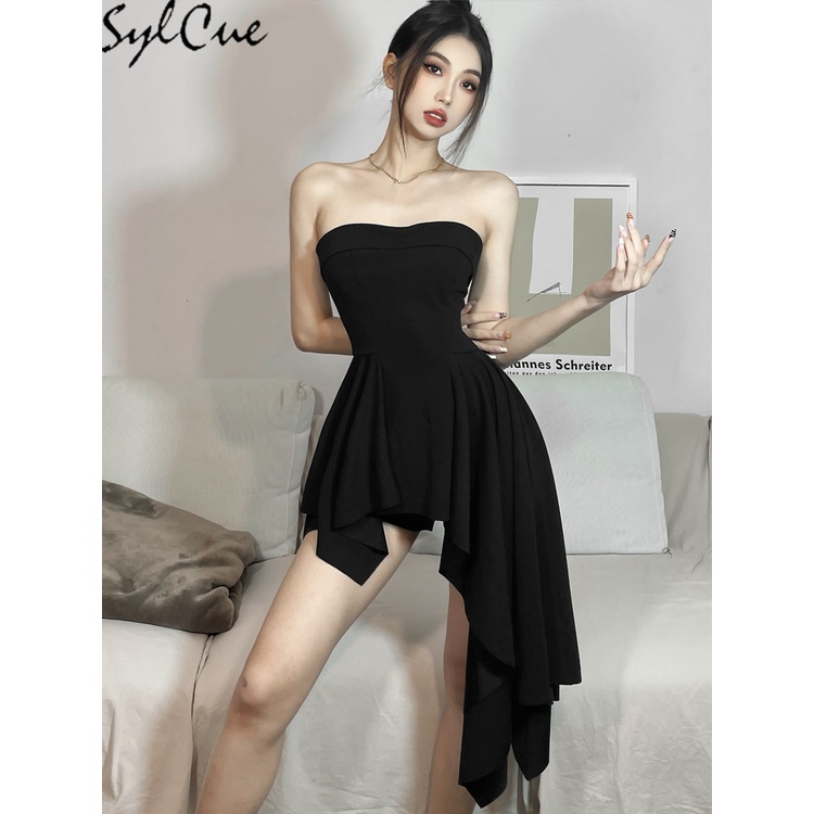 Black Mysterious Mature Design Sense Party Evening Slim Fashion Trend Femininity Beautiful Women's T