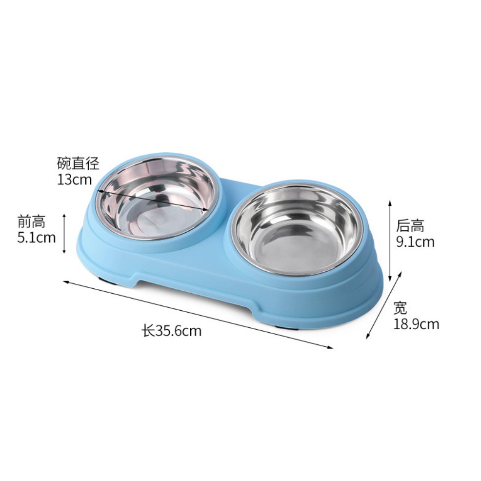 Adda Home - 2 in 1 Mangkuk Stainless Tempat Makan Minum Anjing Kucing Peliharaan Antislip 35x18x9cm