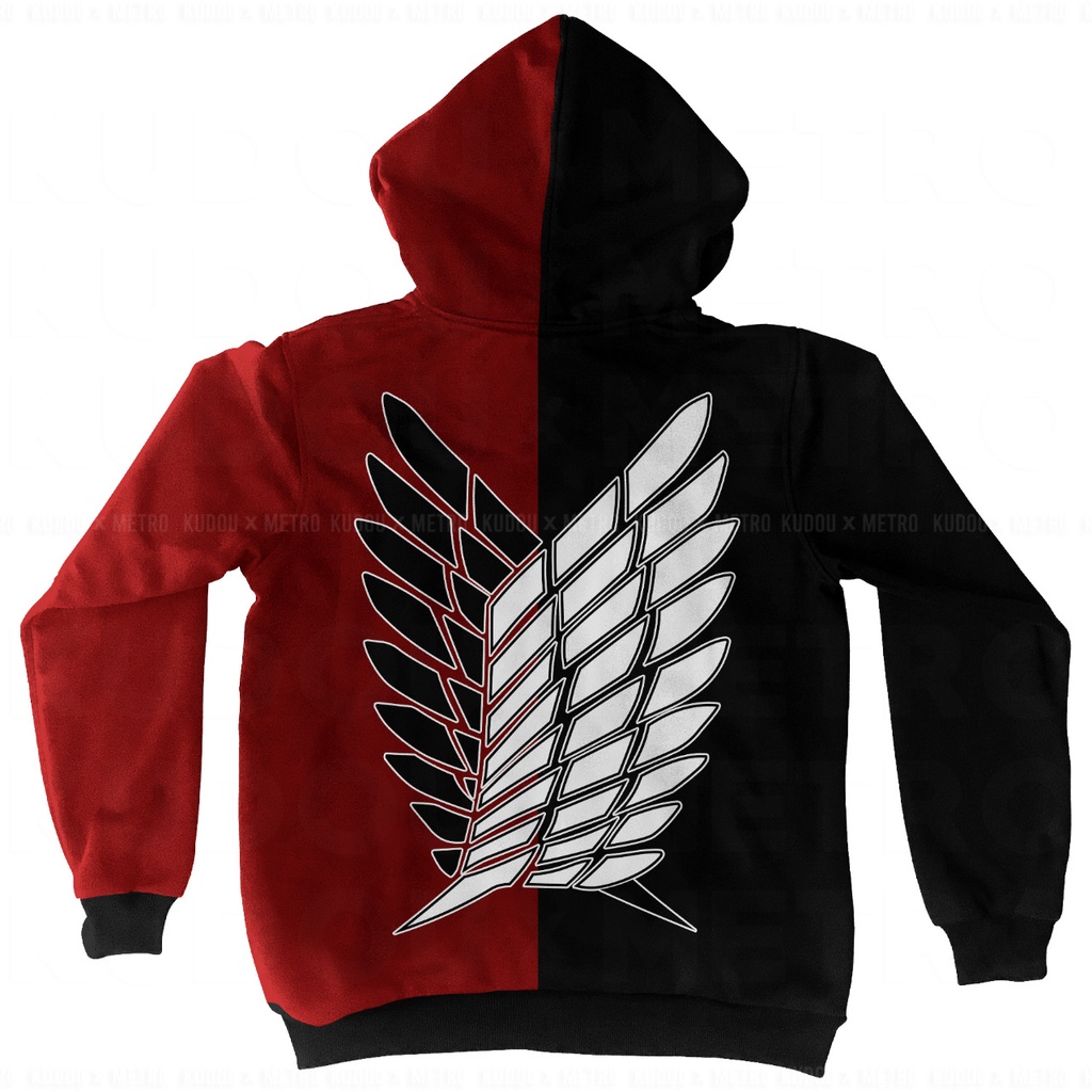 Hoodie Two Tone SNK Red Black Casual Anime Manga Attack On Titan Premium Unisex