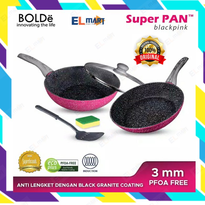 BOLDe super pan granite coating Panci Wajan set 5 pc Blackpink Black Pink
