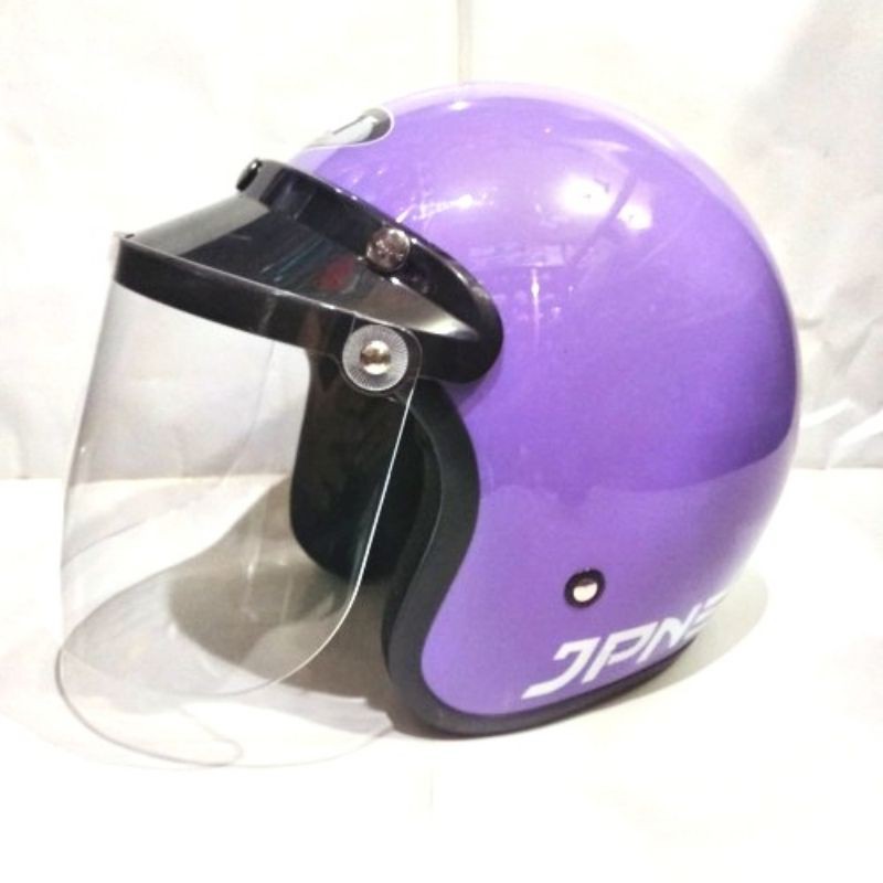helm bogo jpn ungu pastel purple bogo arc cargloss retro+kaca datar cembung cafe racer harley cewe