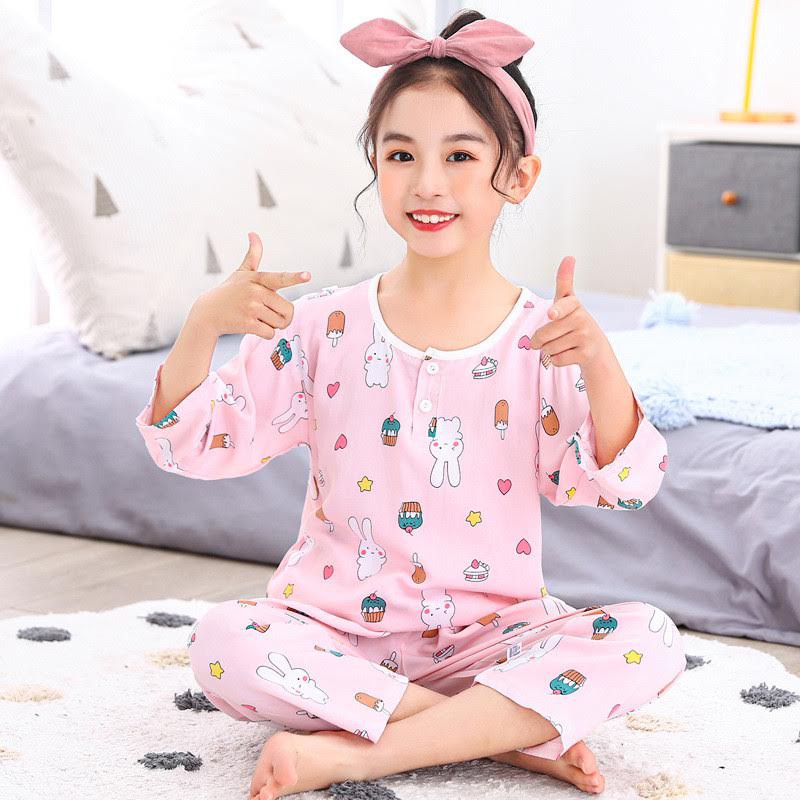 Setelan Baju Tidur [ Pink Rabbit ] Anak Laki-laki &amp; Perempuan [ Usia 2 -5 Tahun ] HM690