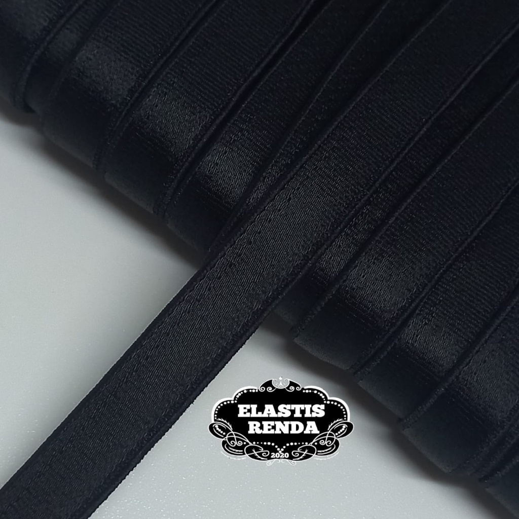 (Harga Per Meter) Tali Bra Hitam Motif Polos Lebar 10mm / 1cm