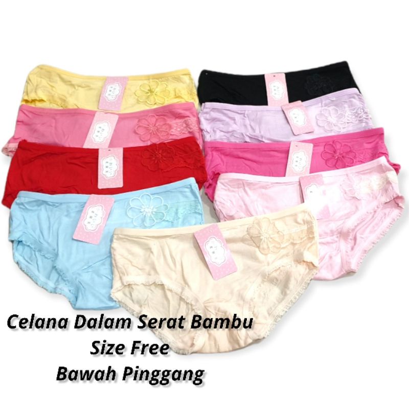 Celana Dalam Wanita Mini Soft/Celana Dalam Serat Bambu/Bahan Super Lembut/Free Size/Random Warna