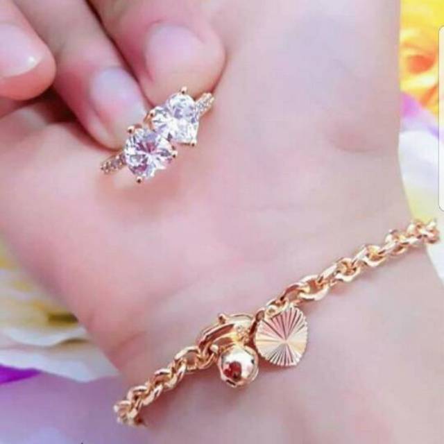 Set gelang tangan dan cincin love dilapisi emas 18 k