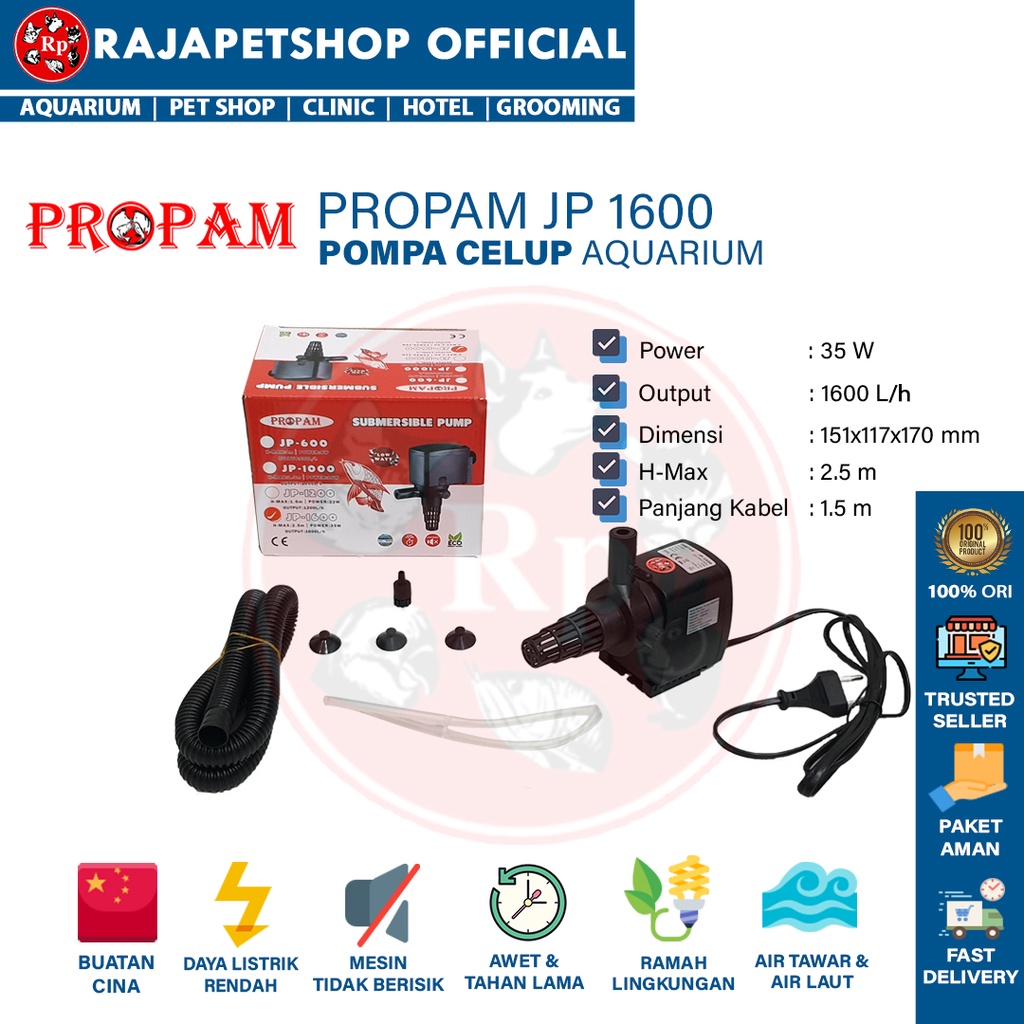 ( POMPA AIR ) SUNSUN PROPAM JP 1600 SUBMERSIBLE WATER PUMP POWERHEAD CELUP HIDROPONIK AQUARIUM