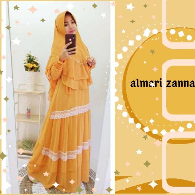ALMARI ZANNA Set gamis syari ceruty full busana muslim syari renda gamis ceruty