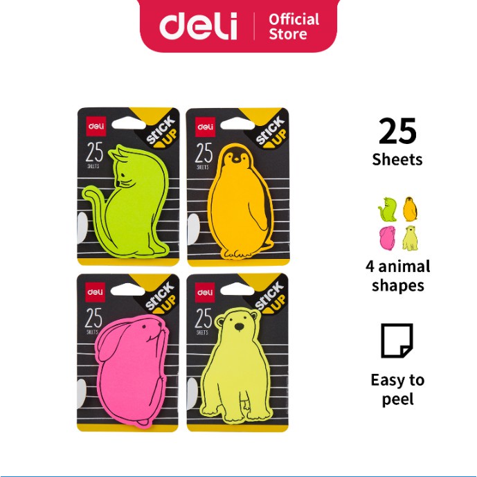 

DELI ANIMAL 4 Sticky Notes 76 × 76 mm 25 lembar 4 pola dengan dudukan kardus EA55102