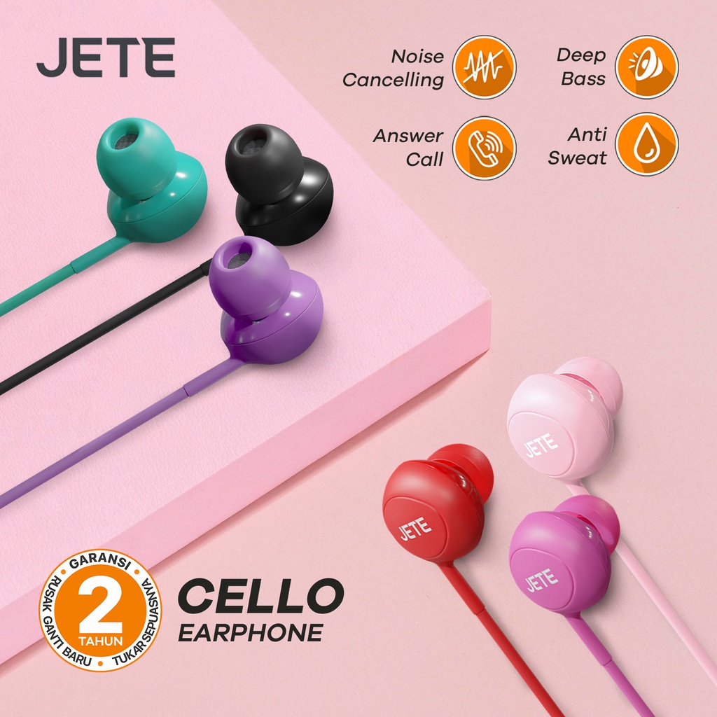 Headset Earphone Handsfree InEar JETE CELLO Garansi Resmi 2 Tahun