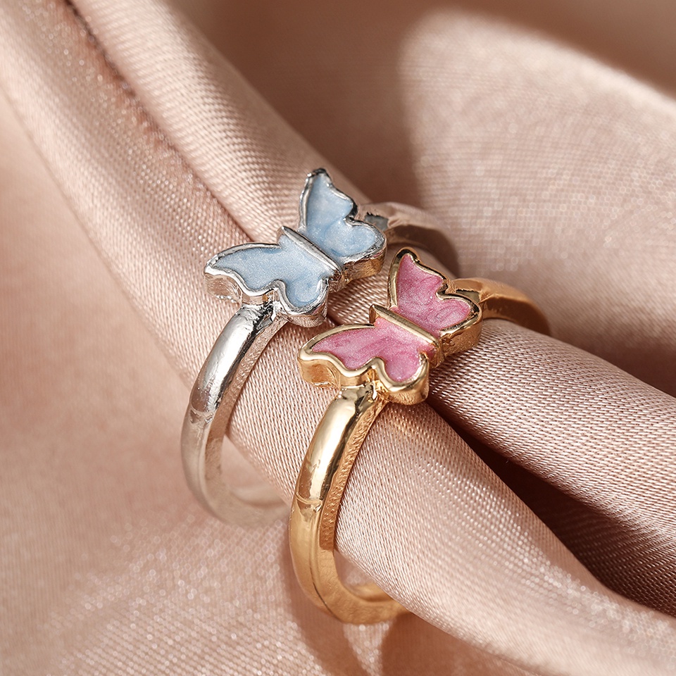 YEEZII 3Pcs/Set Korean Hollow Butterfly Couple Ring Set Resin Rings Colorful Star Moon Gold Silver Ring for Women Accessories Jewelry Gift