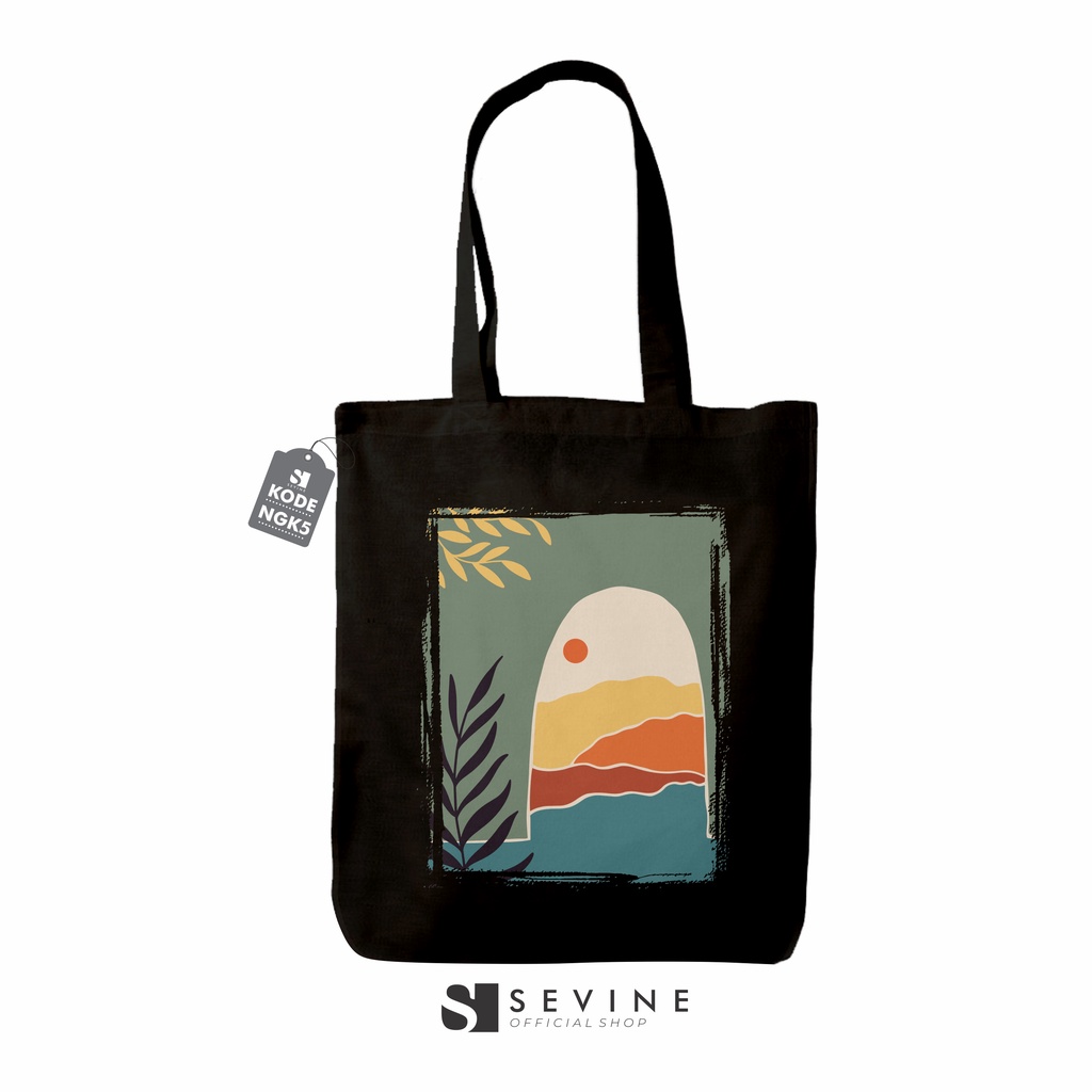 Sevine Totebag Tas Wanita Tote Bag Resleting Drill Abstrak Watercolour Nordic Style Black Series - NGK 5