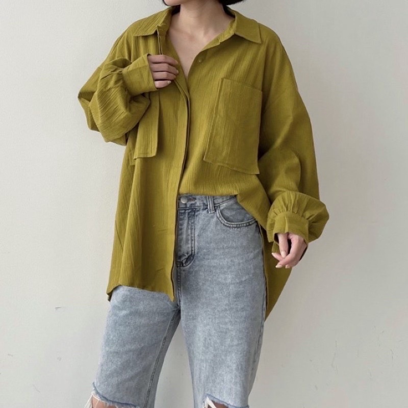 JC- NIKI Shirt 2001 / Gea Top / Kemeja Linen Crinkle / Kemeja Oversize Linen Crincle 2 Pocket / Kemeja Oversize Crincle Premium