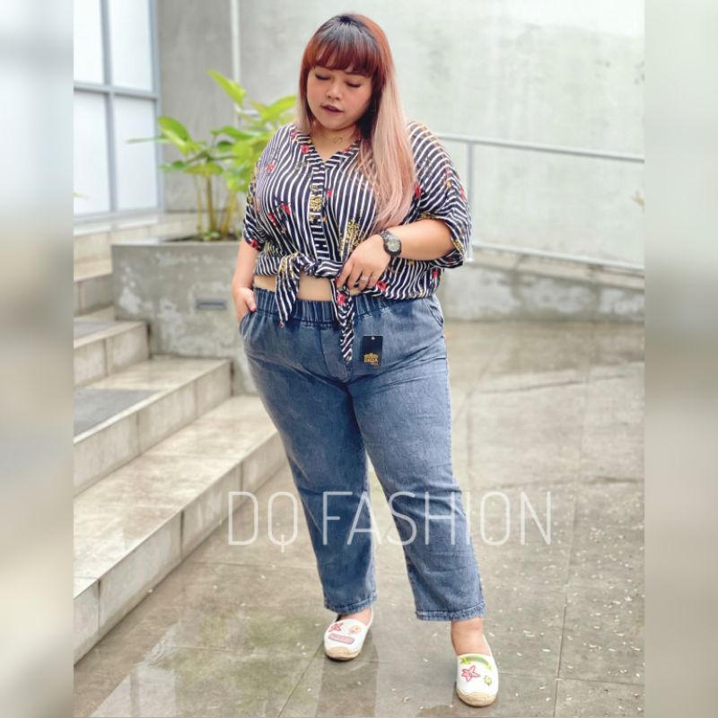 CELANA KULOT BOYFRIEND JEANS WANITA HIGH WAIST JUMBO WASH MUAT BB 70-100 KG OVERSIZE