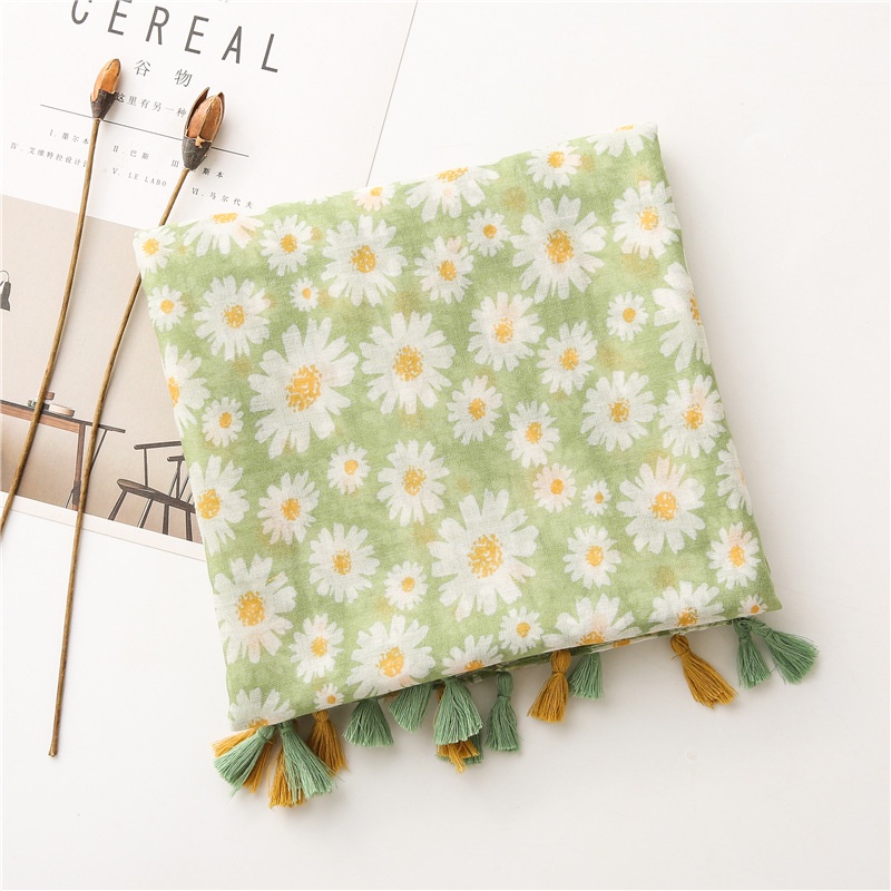 ITSFRIDAY FARAH Scarf - Premium Pashmina Shawl Selendang Syal Pasmina Hijab Import Motif Flower Green