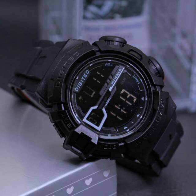 JAM TANGAN PRIA DIGITEC DG-2110 HITAM LIST PUTIH ORIGINAL STRAP RUBBER