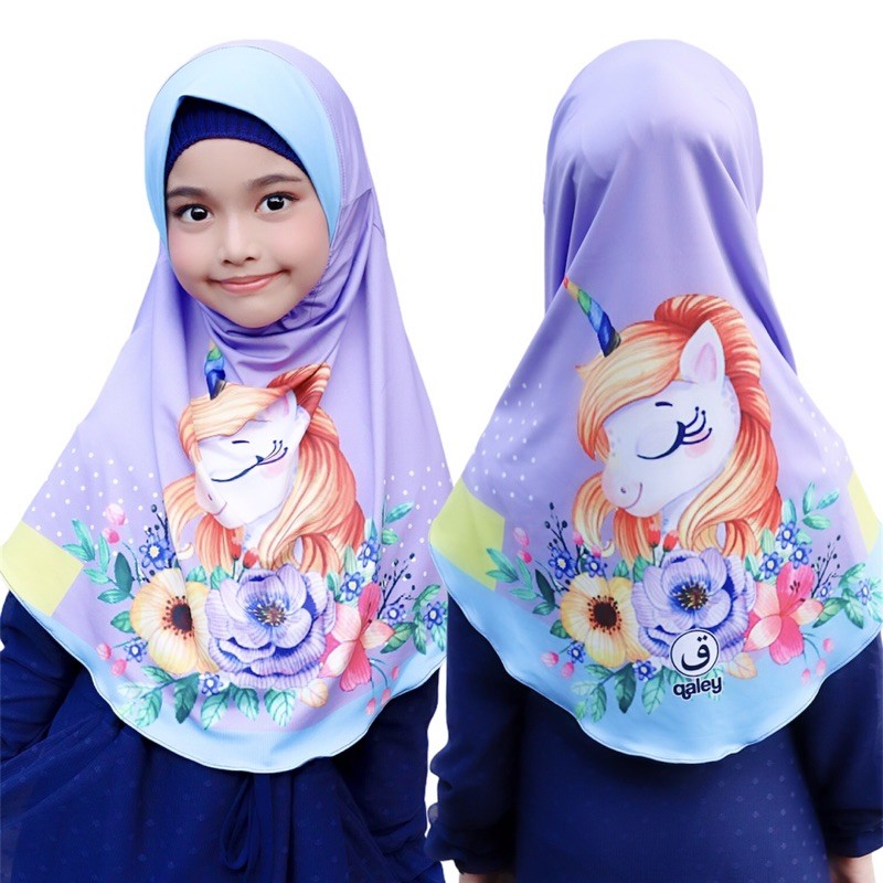 BERGO / HIJAB INSTANT ANAK PRITING MOTIF UNICORN BUNGA / HIJAB ANAK LUCU KARAKTER