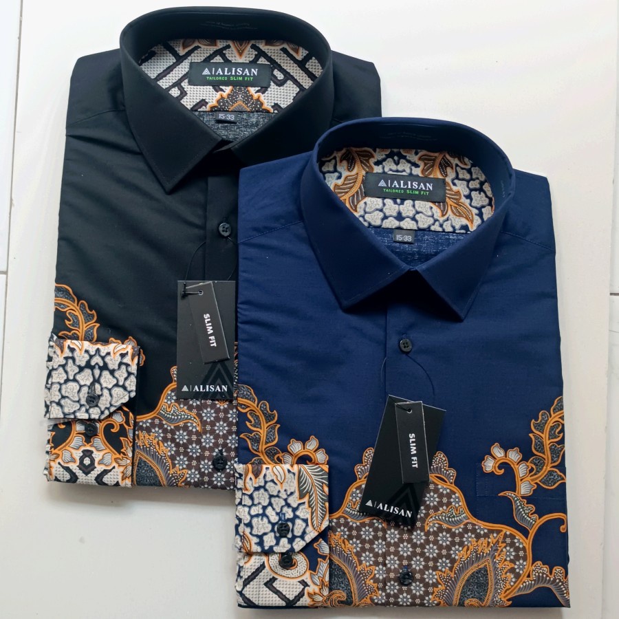 Alisan Batik Lengan Panjang Slimfit Burung Garuda Unik Hitam / Biru