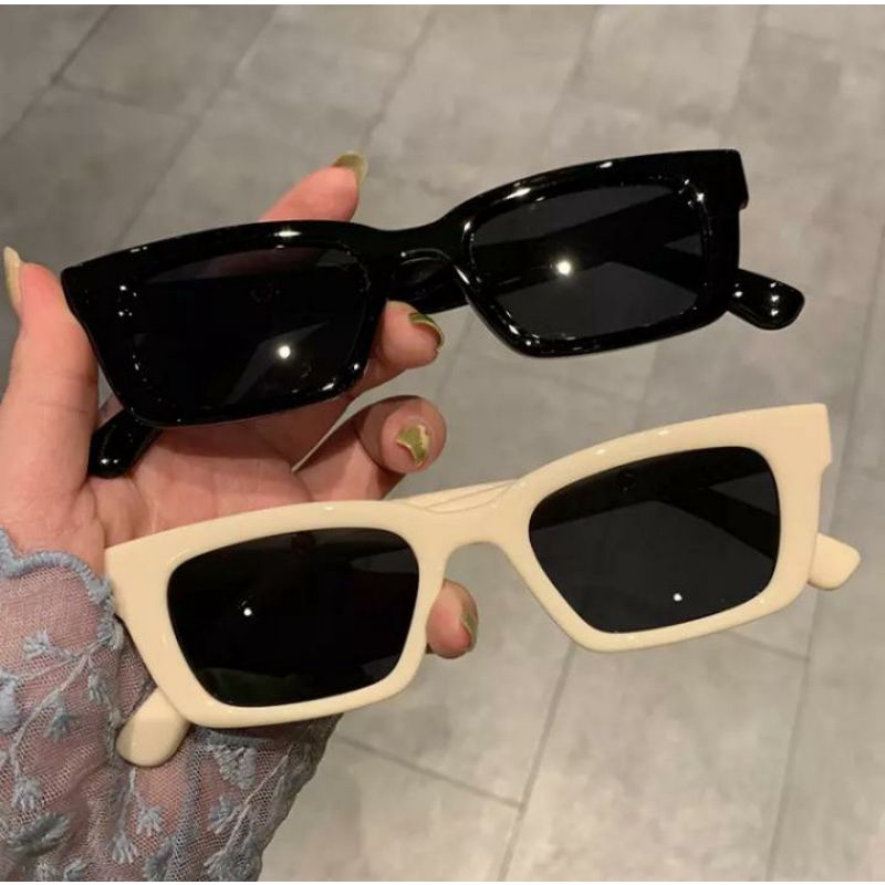 Kacamata Hitam UV Wanita Pelindung Matahari Bentuk Persegi Panjang Gaya Retro Vintage