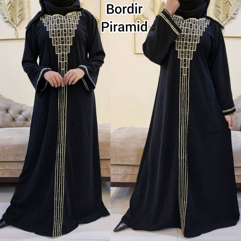 New Abaya Gamis Maxi Dress Arab Saudi Bordir piramid Turki Umroh Dubai Turkey India Wanita Hitam
