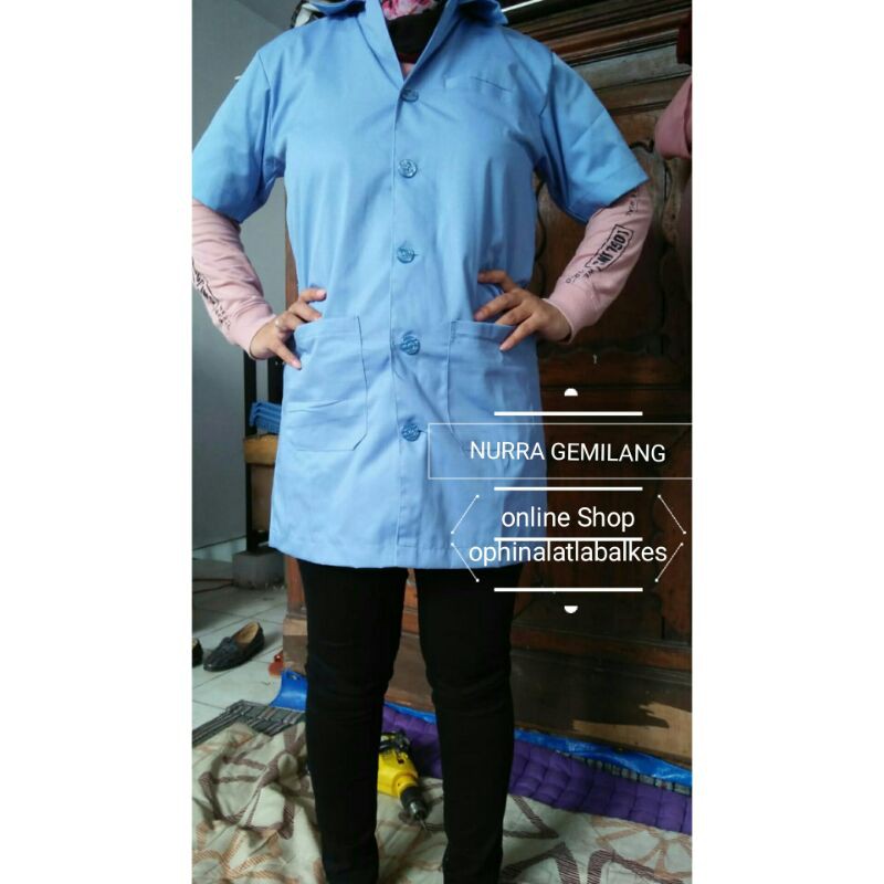 Jas Laboratorium Lengan Pendek Biru