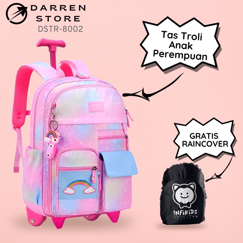 Ransel Troly Anak SD DSTR 8002 17inch Ransel Waterproof Tas Troly Perempuan SD