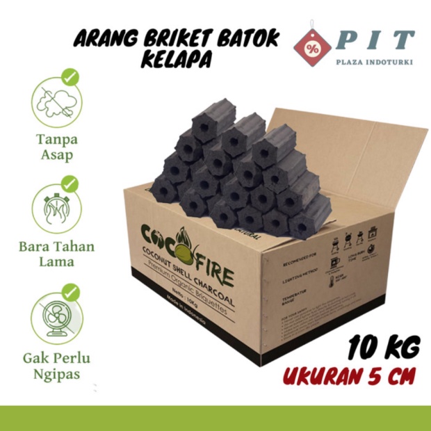 Promo Arang Briket Batok Kelapa Cocofire Tahan Lama Tanpa Asap 10kg 5cm Murah