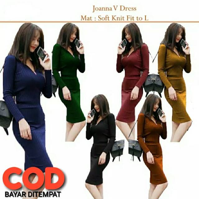 Dress Rajut Joane V Resleting All Size