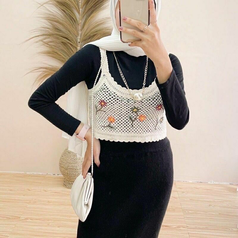 Premium korean Rompi Rajut Import | Outer rompi Rajut bunga-polos Import | korean tank top rajut kwa