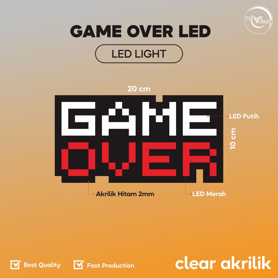 Wer Lampu Neon Atmosfir Icon Game Over Bahan Akrilik Untuk Dekorasi