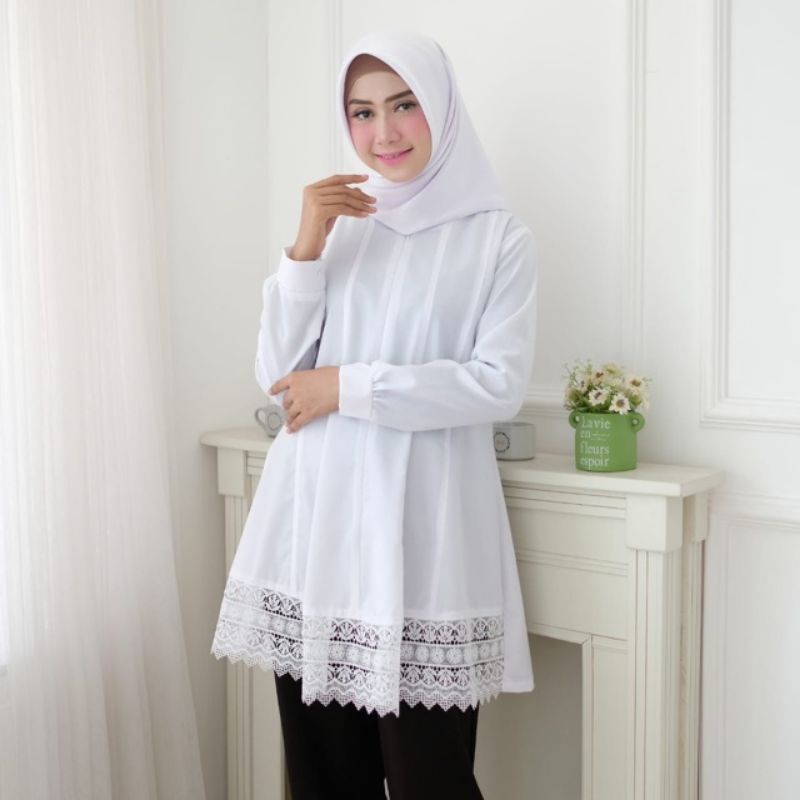 Tunik Wanita Baju Muslim Putih