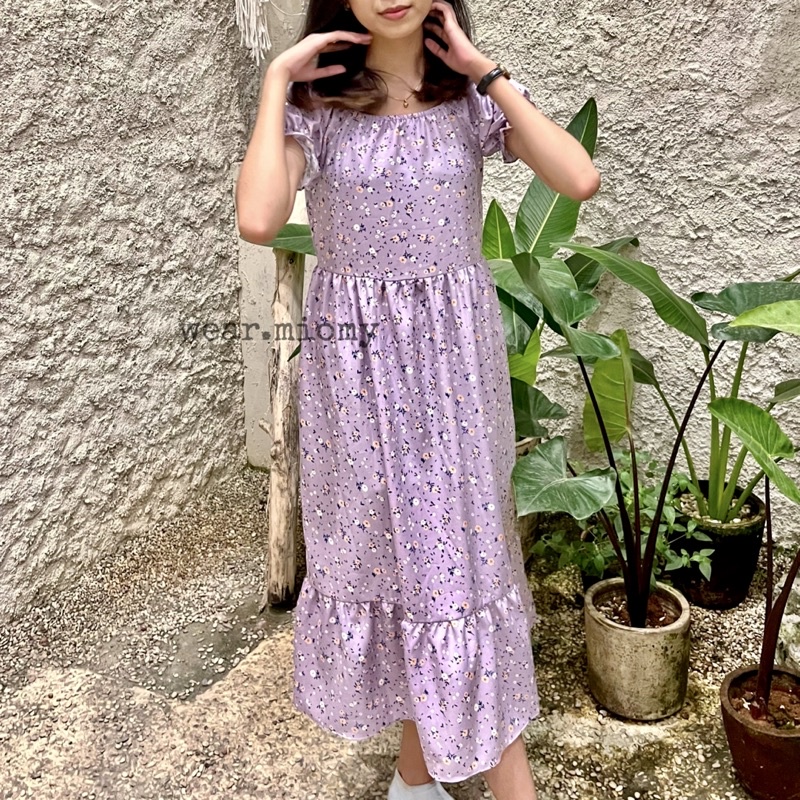 [ S-XXXXXL ] Maureen dress wanita lengan pendek sabrina kerut perempuan polos remaja atasan jumbo mi