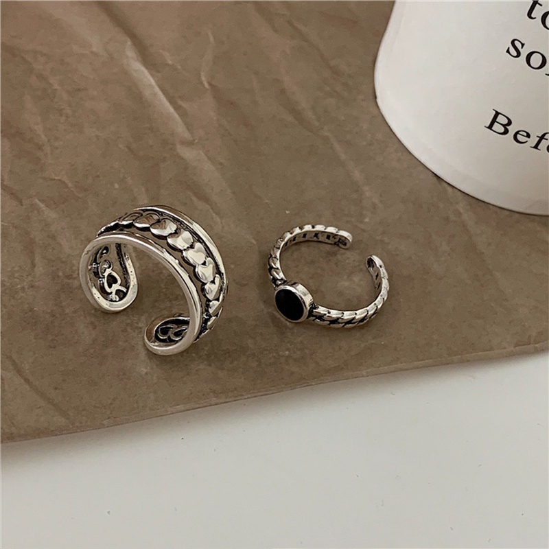 COD❤️ 1 pasang/Set Cincin Model Terbuka Dapat Disesuaikan Korea Retro Hip-Hop Untuk Wanita