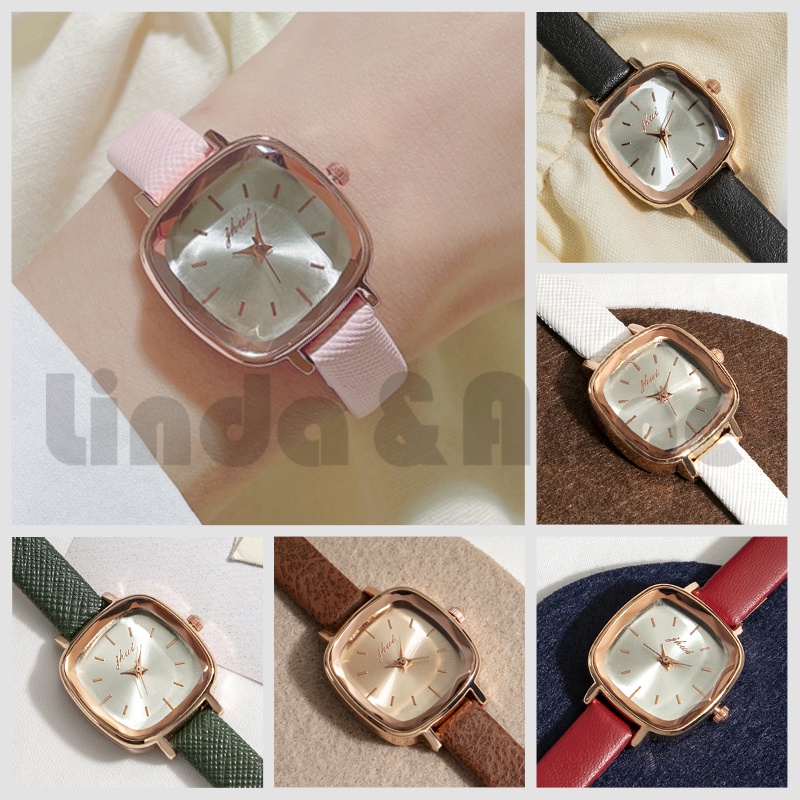 Jam Tangan Wanita Casual Dial Kotak Analog Quartz Strap PU High Quality Import