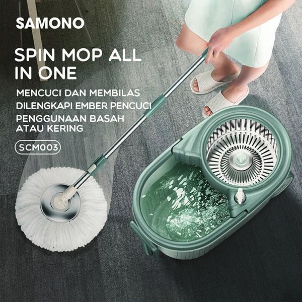 SAMONO BONBOX BCT704 ALAT PEL LANTAI DENGAN Kain Pel Putar dengan Ember Roda Alat Pel Pelan Samono SCM003 Ultra Spin Mop grs 1 th