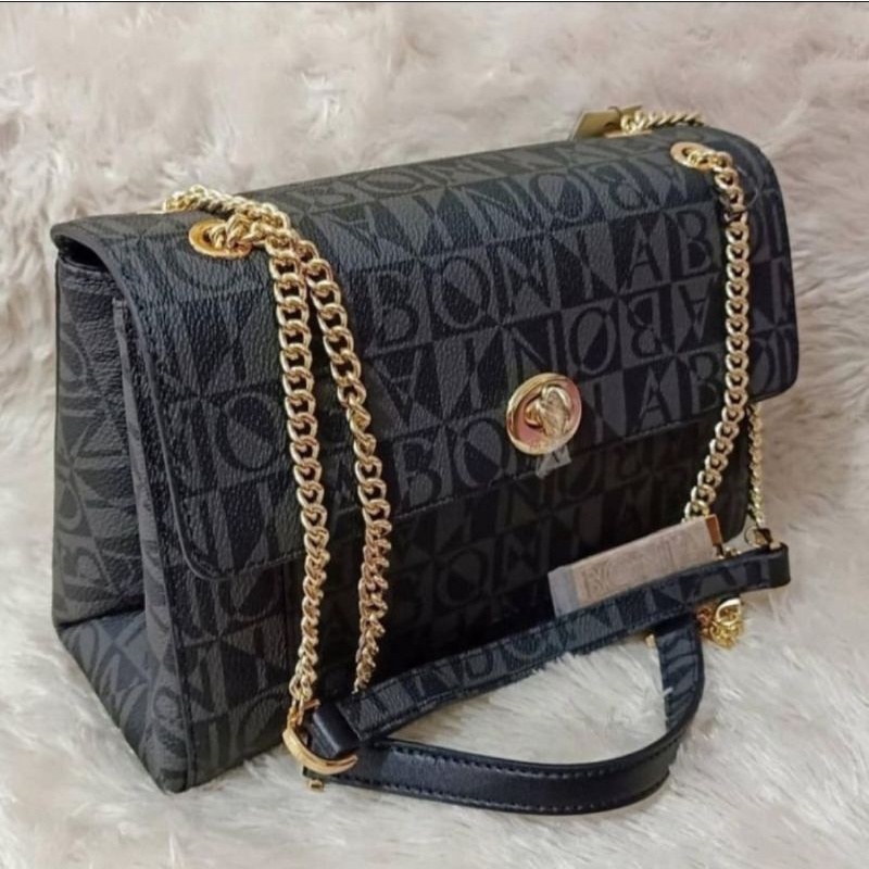 tas bonia original sling shoulder bag rantai monogram hitam singapore