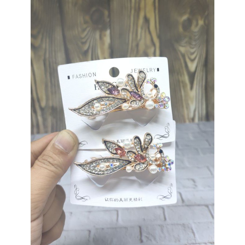 Jepit rambut wanita otomat motif merak 6cm JO64#