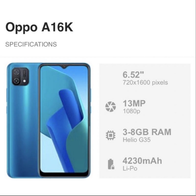 HP OPPO A16K, RAM 4/64GB NEW PRODUK