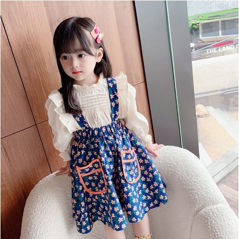 DRESS JUMSUIT KATSURI ANAK BIRU BUNGA 100-140 IMPORT