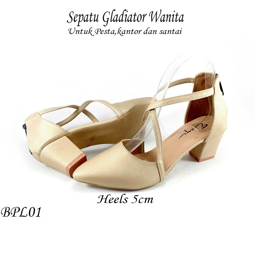 EMYE BPL01 - Sepatu Heels Gladiator Hak Chunky 5cm Elegan Murah Wanita Terbaru