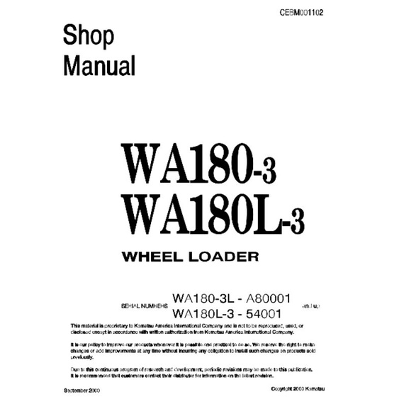 

shop manual wheel loader komatsu WA180-3